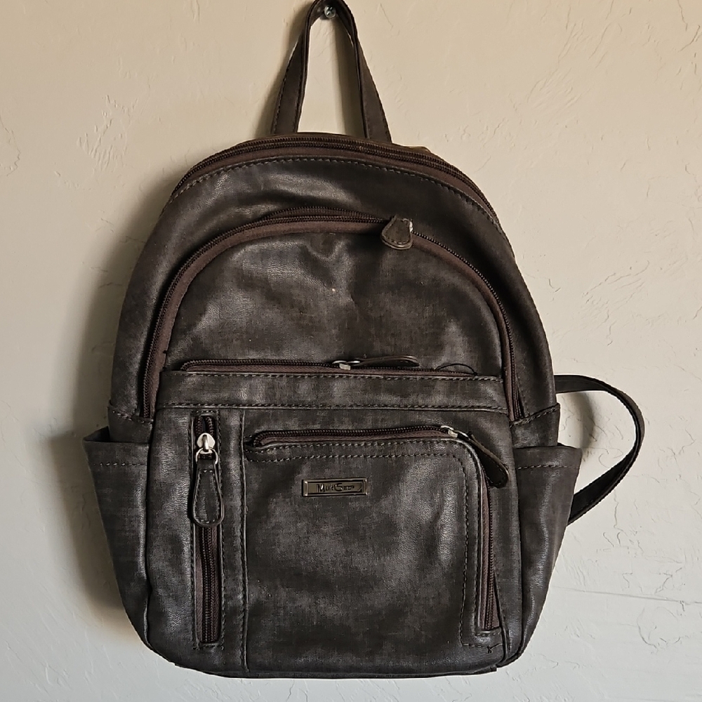 MultiSac Leather Mid-size Backpack Purse Gray